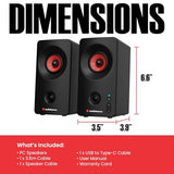 Audiosource Desktop PC Speakers with Bluetooth 5.3, USB-C Plug & Play, 2.0 Stereo Computer Speakers with Dual 2" Drivers