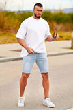GINGTTO Mens Denim Shorts Slim Fit Stretch Jean para Hombre Corto for Men Light Blue 33