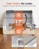 XXXL Stainless Steel Cat Litter Box with Lid, 27.5"×20.1"×17.3" Jumbo Enclosed Litterbox,Dual-Entry (Front Entry & Top Exit),High-Sided,Non-Stick,Odor Control,for Big Cats, with Mat,Scoop & Step,Grey