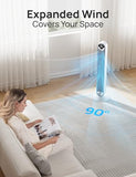 DREO Tower Fan for Bedroom, Upgrated DC 9 Speeds Ultra-Quiet Floor Fan, 90° Oscillating Fans for Indoors with 28ft/s Velocity, 12H Timer, Standing Fans, Bladeless Fan Powerful for Home Office Room