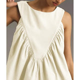 Hixiaohe Shirred Swing Tank Tops for Women Fashion Flowy Sleeveless Shirts Casual Crew Neck Blouse Loose Fit Ruffled Tops(White,S)