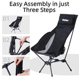 Wildhiker Portable Compact Folding Camping Chairs – Lightweight High Back with Pillow, Deep Recline, ArmPads, Side Pockets-for Motorcycle, RV, Backpacking, Travel, Festival – Indigo Blue