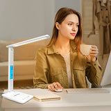 snsok Desk Lamp with Wireless Charger, USB Charging Port, Dimmable Office Desk Light with Clock, Alarm, Date, Temperature (White)
