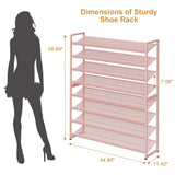 NEYCIL Large Shoe Rack 8 Tier Shoe Organizer, Heavy Duty Metal 4-Tier Stackable Shoe Storage Vertical Shoe Rack for Closet Front Door Entrance, Up to 50 Pairs, 44.8" W x 11.4" D x 56.7" H, Pink