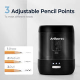 Aniborsa Electric Pencil Sharpener, USB & Battery Operated, Adjustable Nibs, Automatic Pencil Sharpener, Black