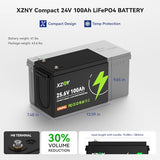 Compact 24V 100Ah Lithium Battery, 24V 100Ah LiFePO4 Battery 5000+ Cycles