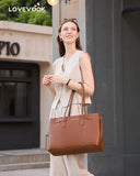 LOVEVOOK Laptop Tote Bag for Women, 15.6 Inch Waterproof Leather Work Purse, Computer Briefcase Handbag with Zipper for Office Business, Teacher & Travel