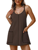 Tomosc Athletic Sleeveless Mini Dress for Women Summer Sundress Spaghetti Strap Short Tennis Dress with Pockets (34-Coffee-XS)