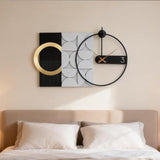AMAATE Modern Luxury Wall Clock, Gold Metal Ring Geometric Deconstruction Art, Black Grey Silent Non-Ticking for Living Room, Office, Entryway Decor, 17.7"x29.72"