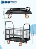 Platform Truck Cart with Cage, 6-in-1 Multi-Purpose Flatbed Cart
