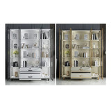HIHELO Book Case White Bookcase Floor-to-Ceiling Glass Door Fashion Bookshelf Golden Living Room Against The Wall Bookcase Display Cabinet Office