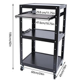 Steel AV Cart on Wheels with Pull-Out Keyboard Tray, 4-Tier Height Adjustable Rolling Media Cart