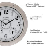 CLXEAST 18 Inch Illuminated Outdoor Clock with AI Smart Sensor, Large Farmhouse Wall Clock with Temperature & Humidity,Weathered White Finish,Unique House Warming Gifts