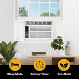 Whirlpool 8,000 BTU Window Air Conditioner with Dehumidifier, 115V, Window AC for Rooms up to 350 Sq. Ft., Living Room, Bedroom, or Apartment, with 3 Speeds, Remote Control, and 24H Timer, White