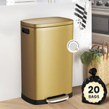Kitchen Trash Can with Lid Soft Close, 13 Gallon / 50L Stainless Steel Pedal Garbage Can