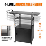 AV Cart with Locking Cabinet and Drop Leaves, Height Adjustable Steel AV Cart with Wheels and Power