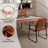 Leather Guest Chair with Padded Arms, Modern Brown Office Desk Chairs with Sled Base for Office Meeting