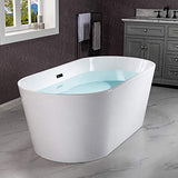 WOODBRIDGE 59" Freestanding White Acylic Soaking Bathtub with White Pillow,Drain and Overflow in Matte Black,BTA1514 -MB-Drain &O+ Pillow