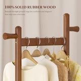 Solid Wood Coat Rack Freestanding Clothing Rack with Wheels & 2 Shelves Storage & 5 Hooks Heavy Duty Clothes Rack Wood Coat Tree Stand Hat Hanger Rack