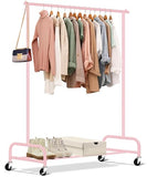 SLEEPING LAMB Heavy Duty Clothing Racks for Hanging Clothes Rack, 43" Wide Rolling Garment Rack Metal Clothing Hanger Rack (Pink)