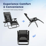 MAISON ARTS Oversized Zero Gravity Chairs Set of 2, Folding Padded Recliner Anti Gravity Lounge Chair with 28" Wide Seat and Cup Holder, Support 400lbs, Grey & Black
