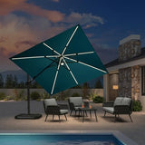 PURPLE LEAF 10 Feet Patio Umbrella Outdoor Cantilever Solar Powered LED Swivel Square Umbrella Aluminum Offset Umbrella, Turquoise Blue