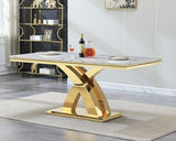 HomVent 68''Gold Faux Marble Dining Table Set with 6 Leather Chair