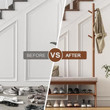 YQJJGL Coat Rack with Shoe Storage,Shoe Rack whit 8 Hook for Offices、Bedroom、Living Room,Small Shoe Bench,Walnut