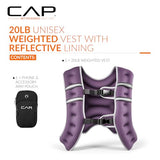 CAP 20LB Weighted Vest Purple – Unisex Workout Vest with Reflective Stripes, Phone Pouch, and Adjustable Fit for Walking, Running, Cardio, Strength Training