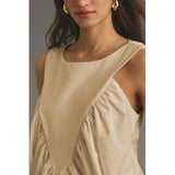 Hixiaohe Shirred Swing Tank Tops for Women Fashion Flowy Sleeveless Shirts Casual Crew Neck Blouse Loose Fit Ruffled Tops(Khaki,XS)