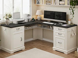 Farmhouse L Shaped Executive Desk with 4 Drawers, Home Office Desk