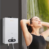 SANAUGAS Tankless Water Heater Propane, 3.18GPM 12L Portable Instant Hot Water Heater, Outdoor Use for RV camping, Camper Van, Camping Trailer, Cabin, Barn, Pool, White