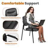 Sweetcrispy Office Reception Guest Chair No Wheels Set of 6, Leather Stationary Waiting Room Chairs with Padded Arms