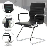 Waiting Room Chairs Leather Office Guest Chair Mid Back Reception Chairs with Sled Base for Meeting