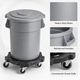 Getzi 1 Pack 55 Gallon Gray Round Commercial Trash Can with Lid and Dolly