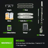 Novorikx 60V Pole Saw for Tree Trimming, High-Power Electric Pole Chainsaw with 10-Inch Bar, 15FT Reach Battery Powered Pole Saw for Heavy-Duty Branch Cuttin