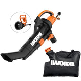 WORX 12 Amp Trivac 3-in-1 Electric Leaf Blower/Mulcher/Vacuum WG509 Metal Impeller for Fine Mulching