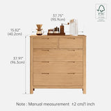 Solid Oak Nightstand, 5 Drawer Bedside Table for Bedroom