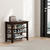 Taitiy Shoe Bench Storage Rubberwood, Entryway Bench with 3-Tiers Height Adjustable, Shoe Rack Front Door Entrance Organizer for Hallway Living Room, Mudrooms, Walnut,23.6"