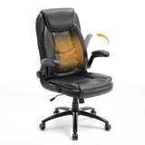 MALOL Ergonomic PU Leather Office Chair with Flip-Up Armrests & Reclining Backrest, 300lbs, Brown, Black