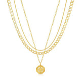 YOIHUR Layered Gold Necklaces for Women,14K Gold Plated Cuban Chain Trendy Layering Hexagonal Pendant Choker Necklace Set Jewelry for Women
