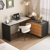 Modern L-Shaped Writing Desk with 8 Drawers, Large Computer Desk