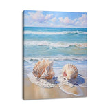daktenn Beach Picture Decor Ocean Painting Canvas Wall Art Prints of Seashell on Sandy Seaside Coastal Seashell Conch Wall Art for Living Room Wall Decor Bathroom Wall Art 12"x16"