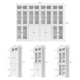 Tall Wooden Bookshelf, White 7 Tier Book Shelf, Bookcase with Glass Doors and Shelves
