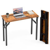 TEMI Small Computer Desk Folding Table - 35.8" Foldable Office Desk, No Assembly, Perfect for Small Spaces in Bedroom, Brown