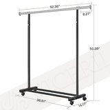 VICERII Clothes Rack, 130LB Capacity Heavy Duty Clothing Rack with Wheels and Bottom Shelf, 52.17 Inch Rolling Racks for Hanging Clothes, Black