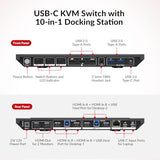 Docking Station KVM Switch 1 Laptop & 2 Desktop PCs, Dual 4K@60Hz Monitors, EDID Emulation, 100W USB-C Charging