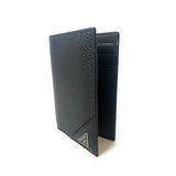 Prada Black Vitello Grain Leather Vertical Bifold Wallet New