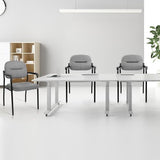 Leather Office Guest Chair Sets of 8, Reception Chair No Wheels with Armrests and Lumber Support