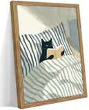 Framed Reading Cat Wall Art Funny Black Cat in Bed Reading Picture Wall Decor Minimalist Animal Book Lover Aesthetics Poster Print for Living Room Bedroom Office Home Decoration 12x16 in